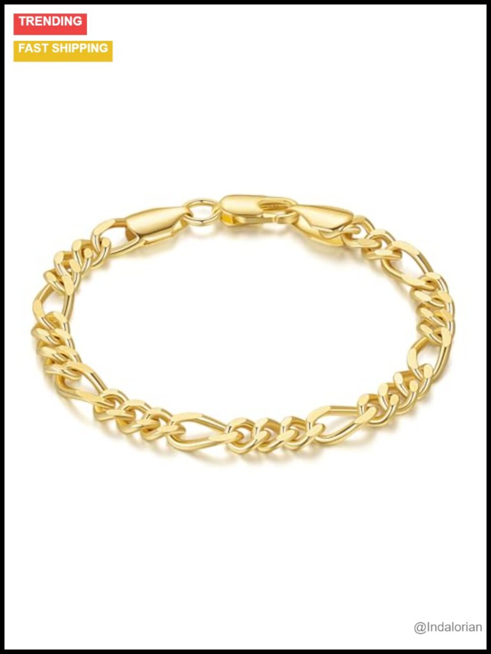 14K Gold Plated Figaro Link Chain Bracelet Lobster Clasp
